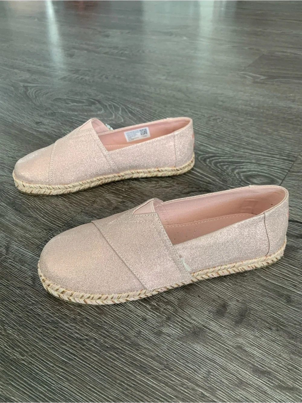 TOMS kids Rose Gold Metallic Espadrille Slip-Ons